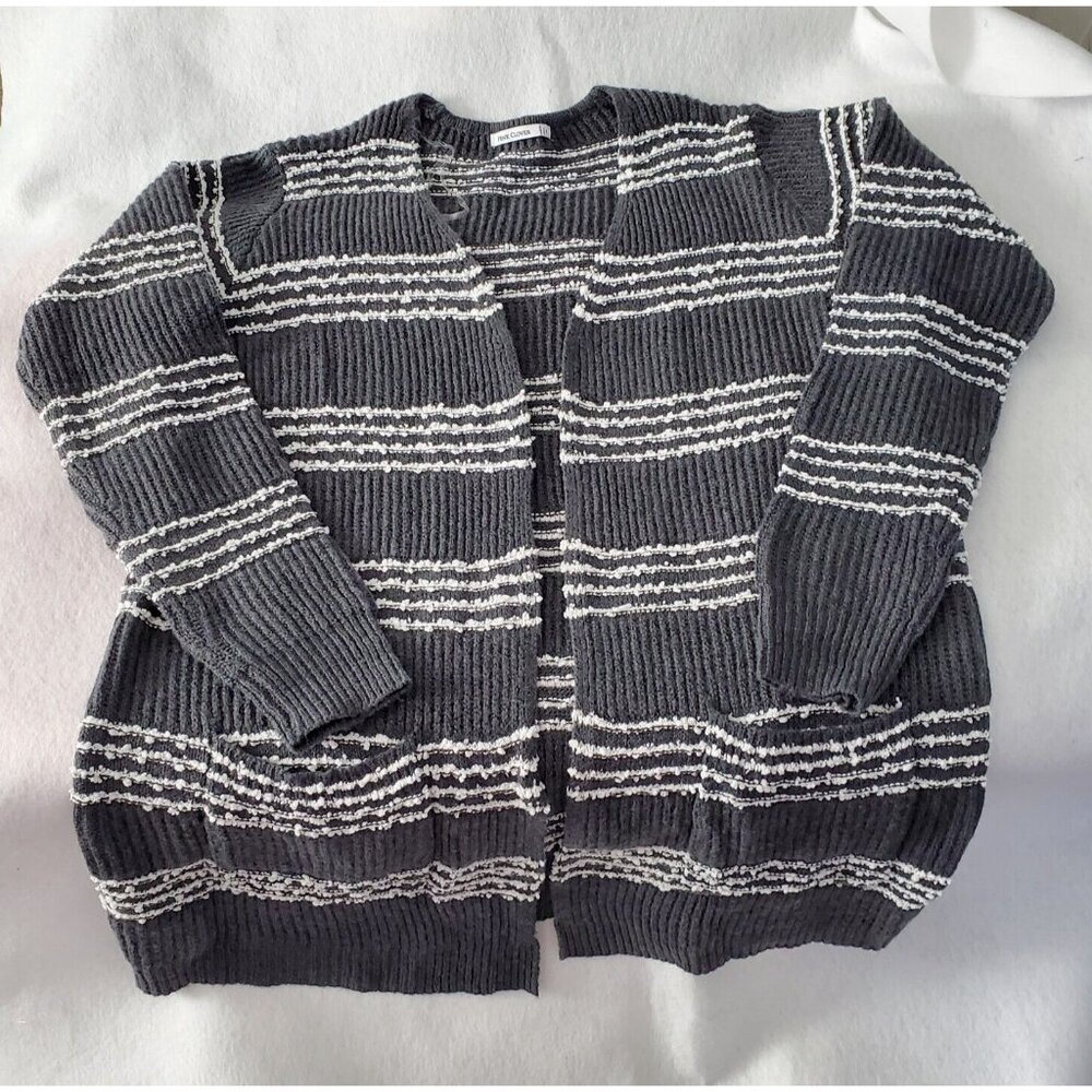 Pink Clover Quad Striped Knit Open Front Cardigan w/ Pockets Grey Size M New